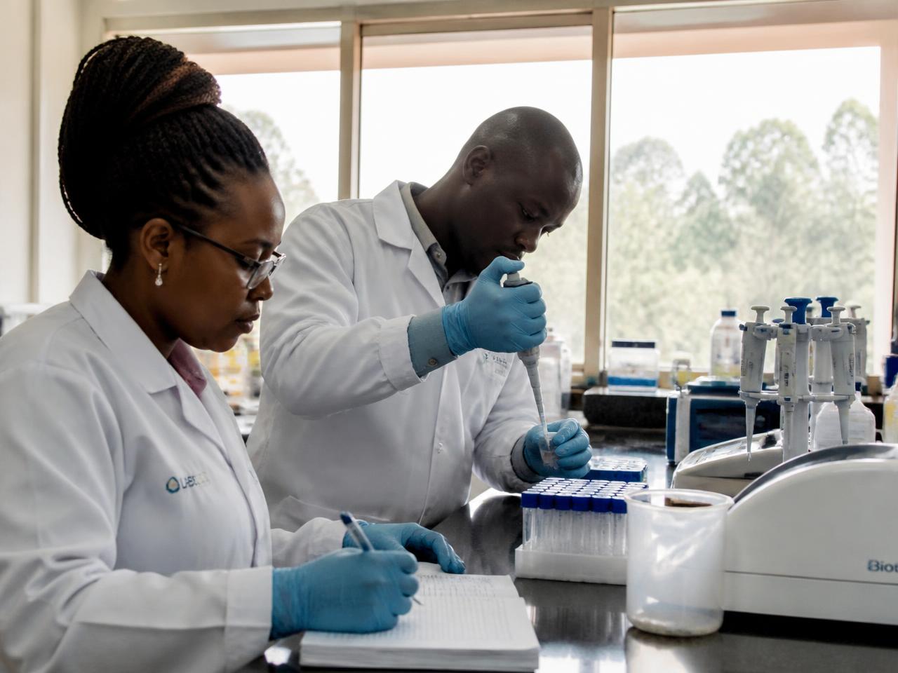 Analysts performing quality control testing in a laboratory